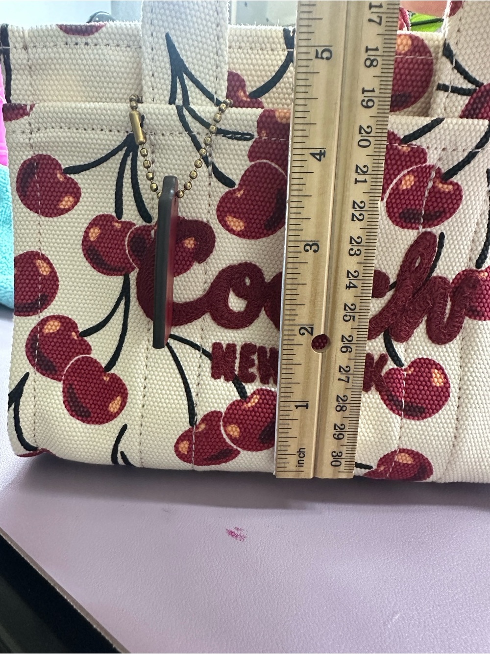 Coach White Cherry-Print Mini Tote with Removable Red Strap - Picture 12 of 14